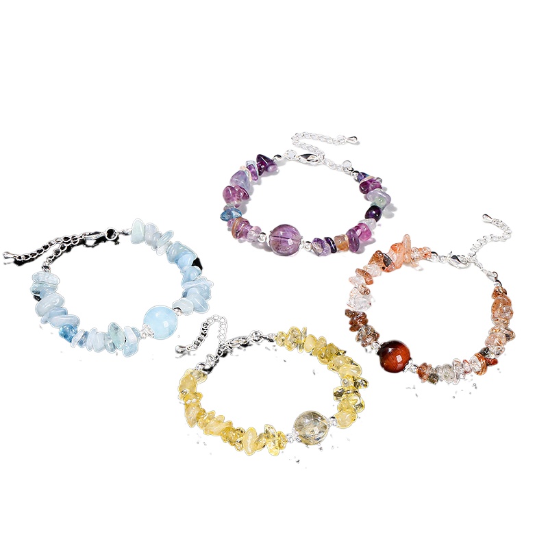 Natural Aquamarine Chip Bracelet Raw Gemstone Adjustable Jewellery_voghion.com