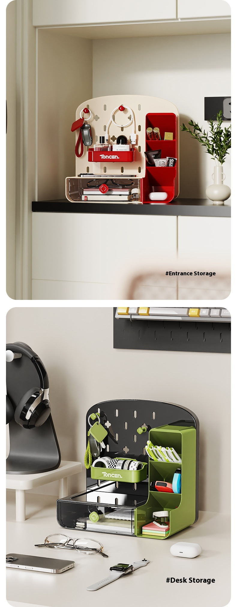 Modularer Pegboard-Schreibtisch-Organizer – Rasterplattensystem mit Schubladeneinsätzen für Büro und Arbeitszimmer, platzsparende Aufbewahrungslösung_voghion.com
