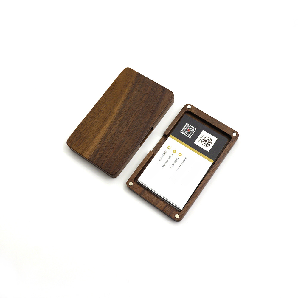Solid Walnut Business Card Holder - Slim Magnetic Closure Case For Credit Cards, Premium Wooden Name Card Organizer_voghion.com