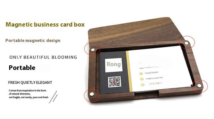 Solid Walnut Business Card Holder - Slim Magnetic Closure Case For Credit Cards, Premium Wooden Name Card Organizer_voghion.com