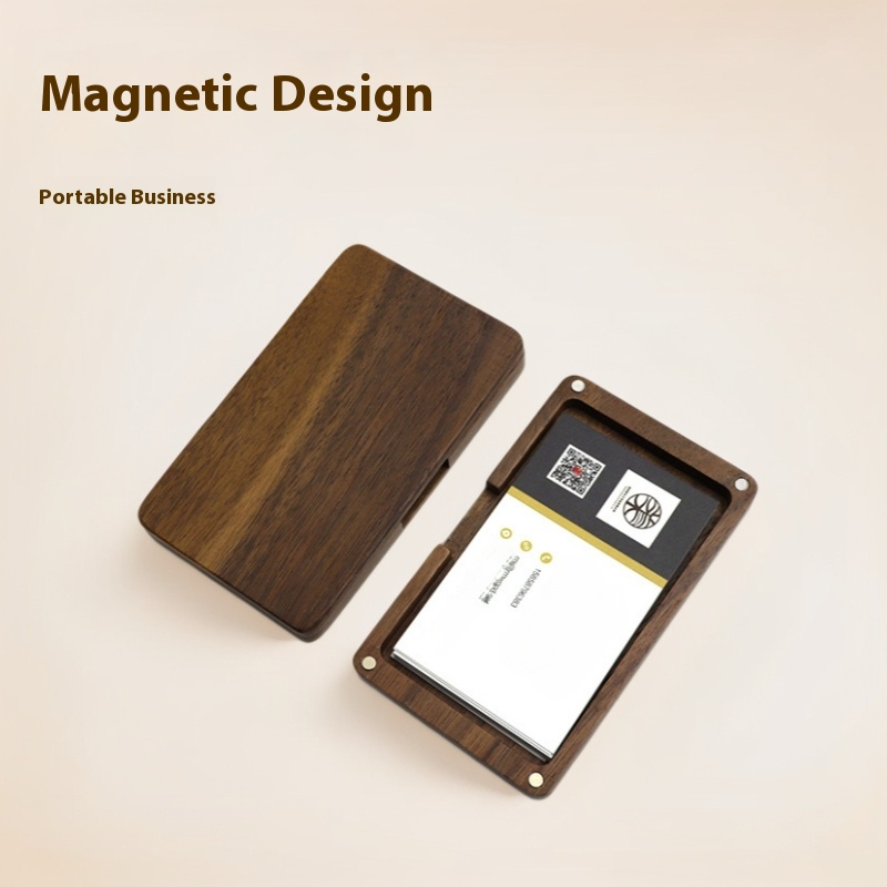 Solid Walnut Business Card Holder - Slim Magnetic Closure Case For Credit Cards, Premium Wooden Name Card Organizer_voghion.com