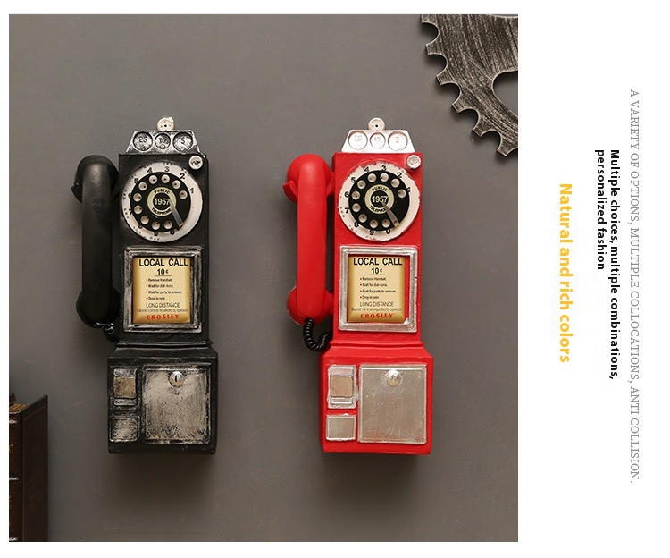 Decorazione vintage per telefono rotante - Pezzo da parete in resina retrò e da esposizione per bar, ufficio domestico ed estetica_voghion.com