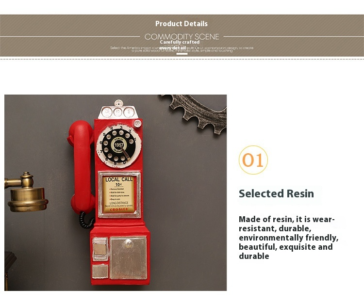 Decorazione vintage per telefono rotante - Pezzo da parete in resina retrò e da esposizione per bar, ufficio domestico ed estetica_voghion.com