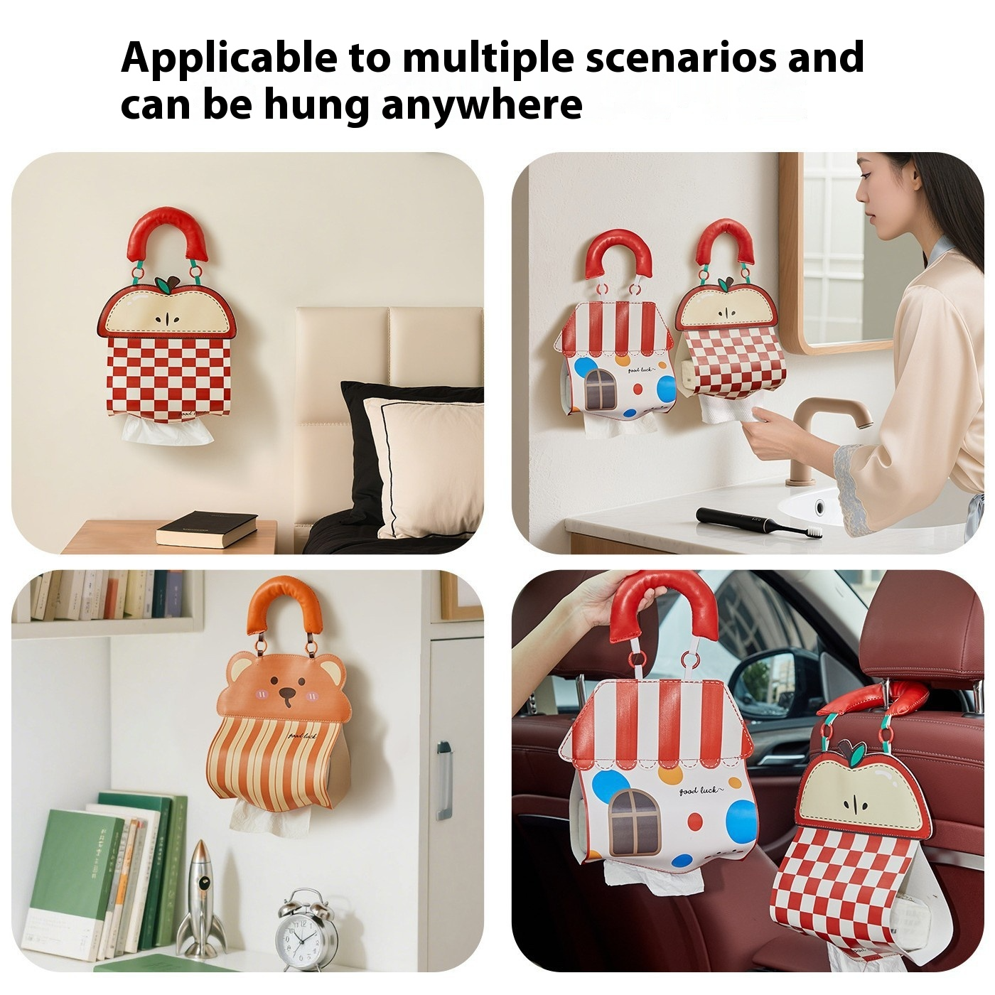 Cute Animal Wall-Mounted Tissue Holder - Waterproof Bathroom & Car Multi-Use | Soft TPU Dispenser With Adhesive Hooks, Fits Standard Rolls | Bath, Kit_voghion.com
