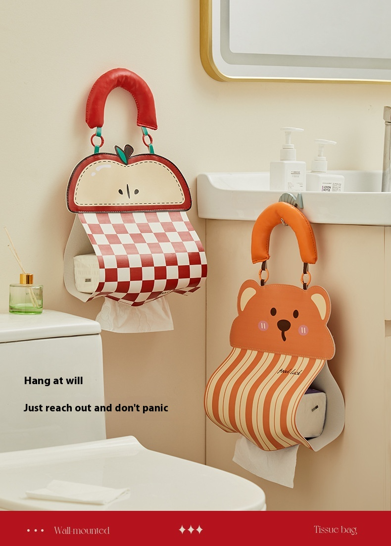 Cute Animal Wall-Mounted Tissue Holder - Waterproof Bathroom & Car Multi-Use | Soft TPU Dispenser With Adhesive Hooks, Fits Standard Rolls | Bath, Kit_voghion.com