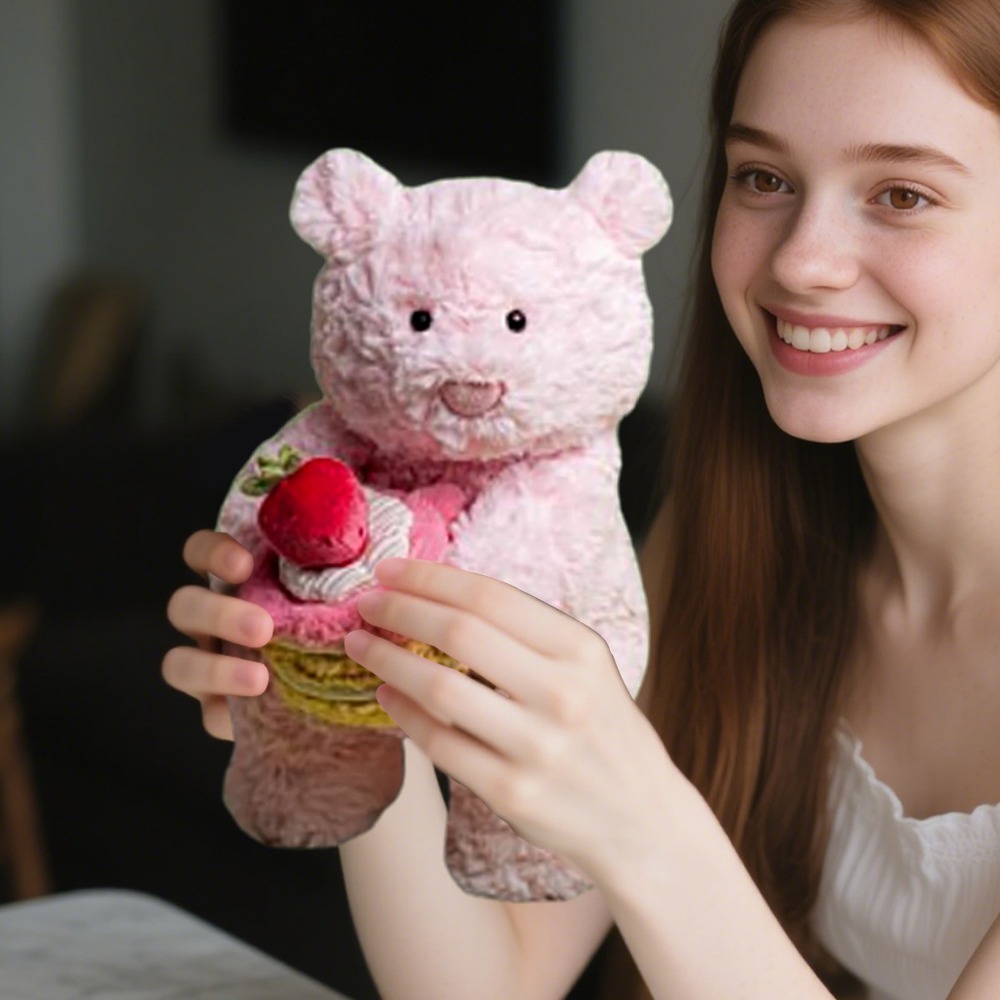 Jellycat Cafe Leola Pink Bear & Strawberry Cake Soft Plush Toy