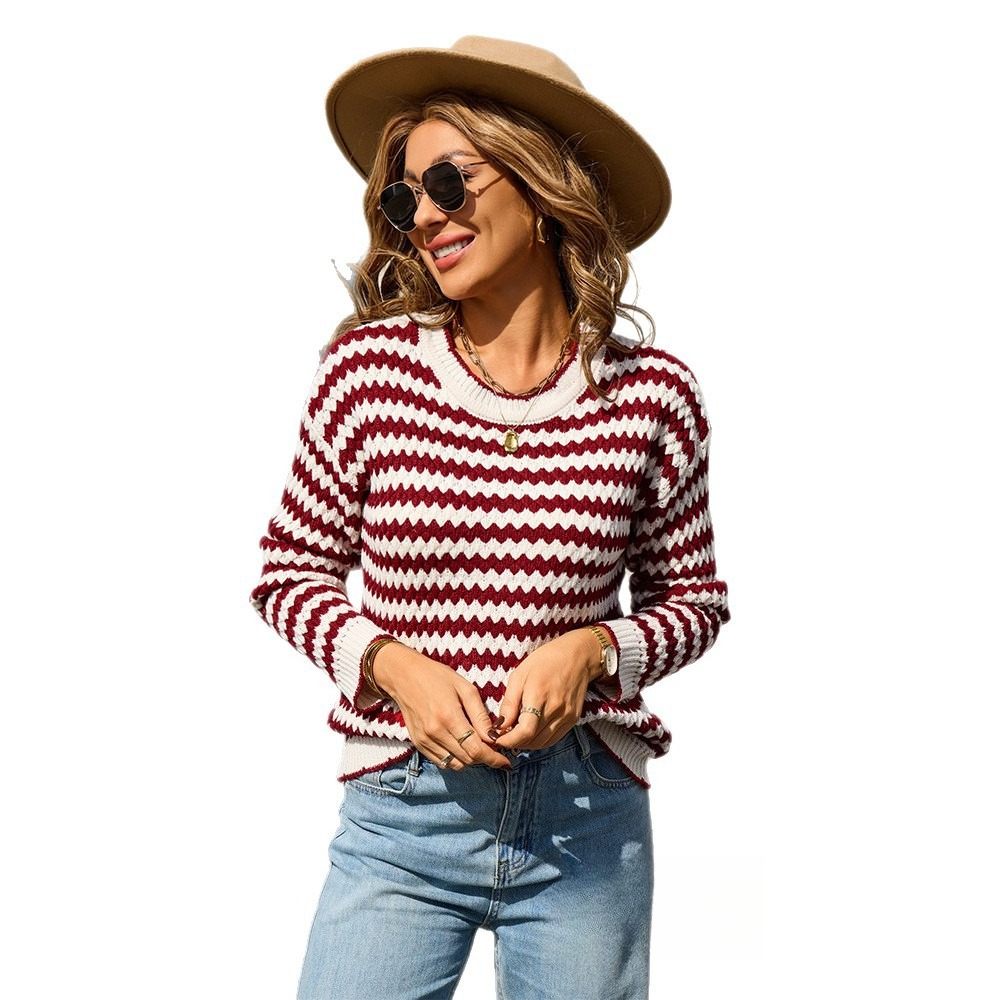 2025 Herbst und Winter Ins High-End Einfacher Streifenpullover Langärmeliger Vielseitiger Strickpullover_voghion.com