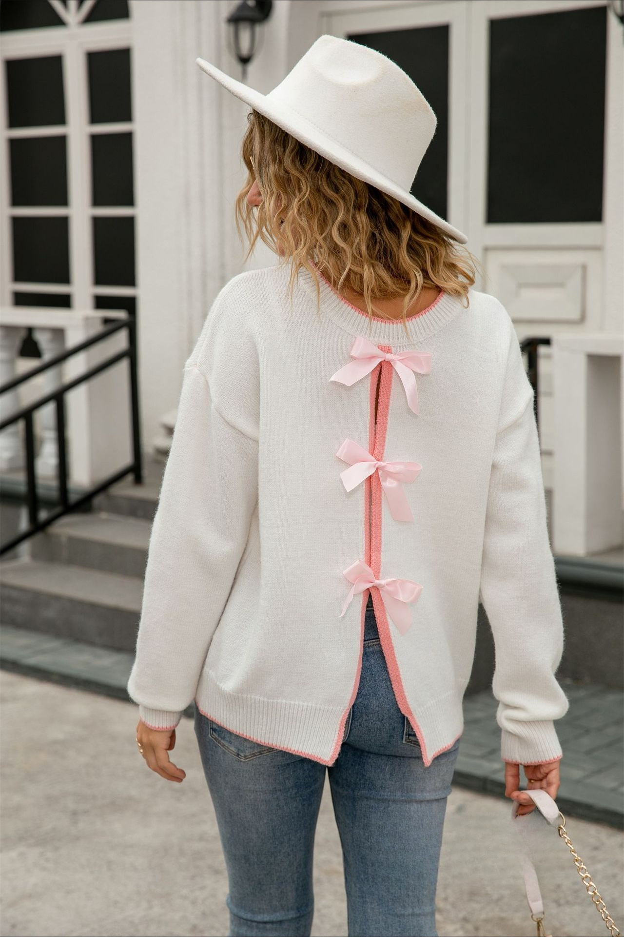 Women's Sexy Knitted Sweater With Back Bow Detail For Ladies_voghion.com