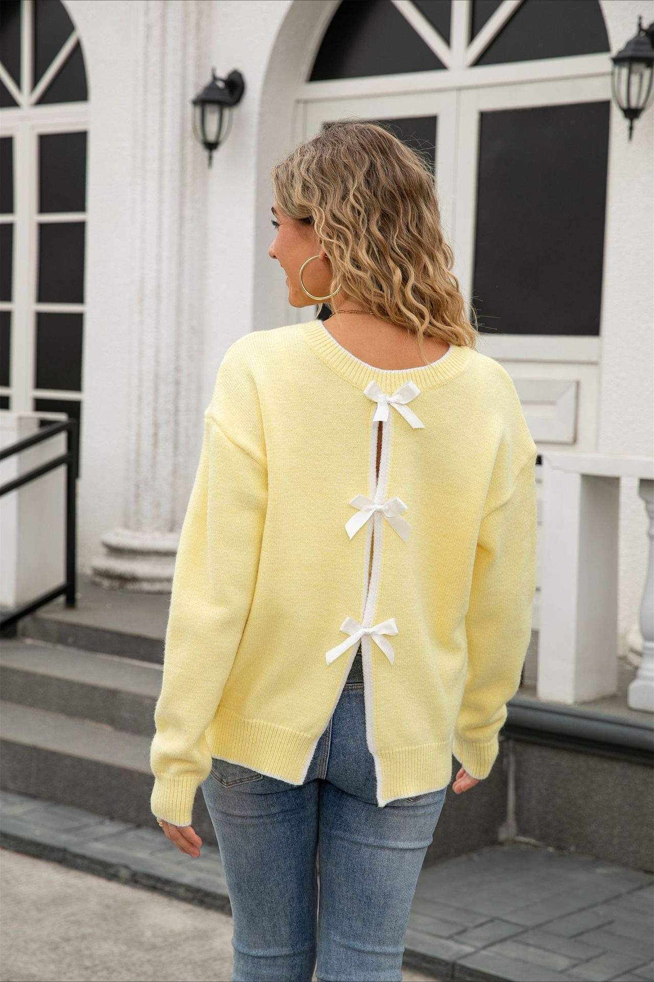 Women's Sexy Knitted Sweater With Back Bow Detail For Ladies_voghion.com