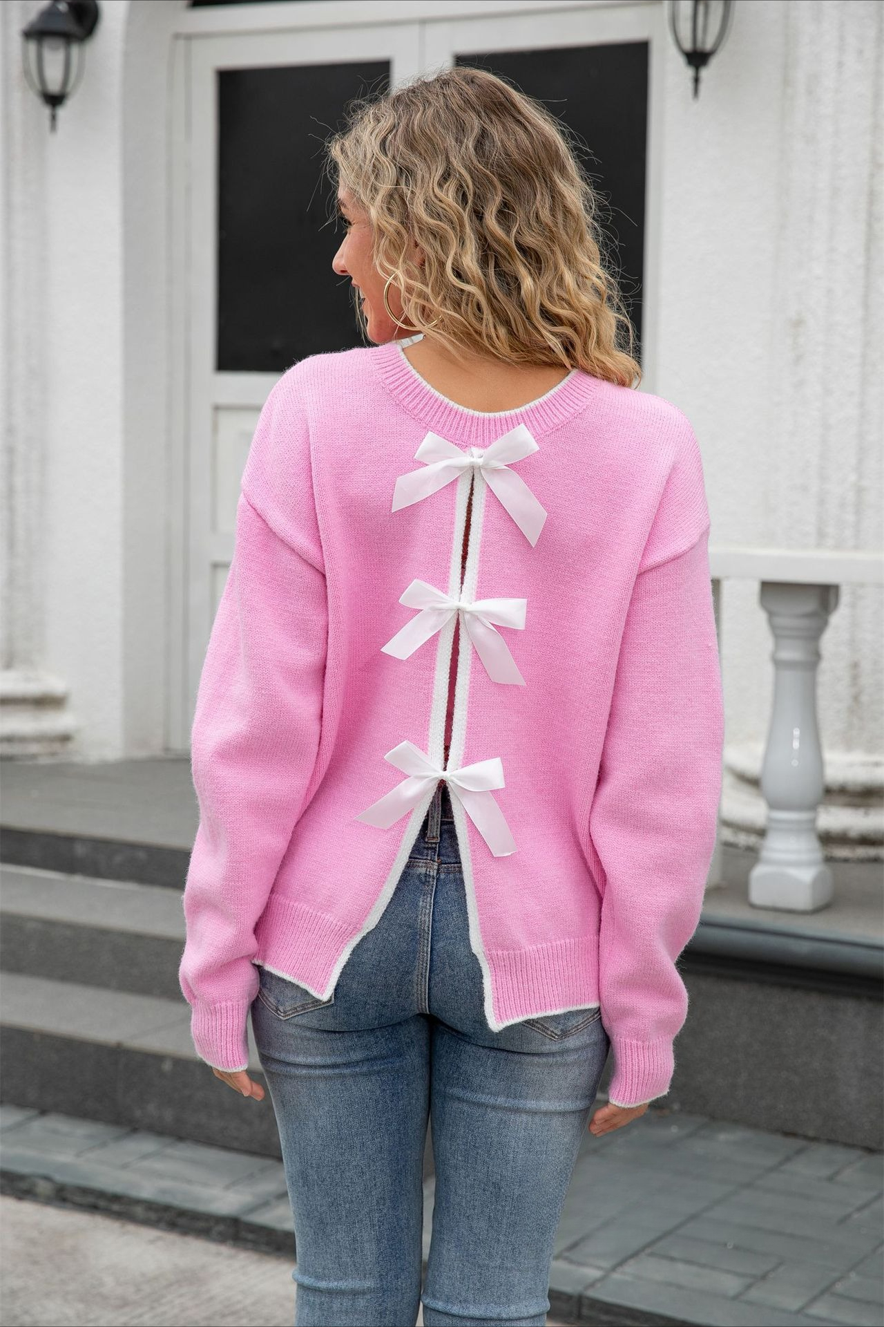 Women's Sexy Knitted Sweater With Back Bow Detail For Ladies_voghion.com