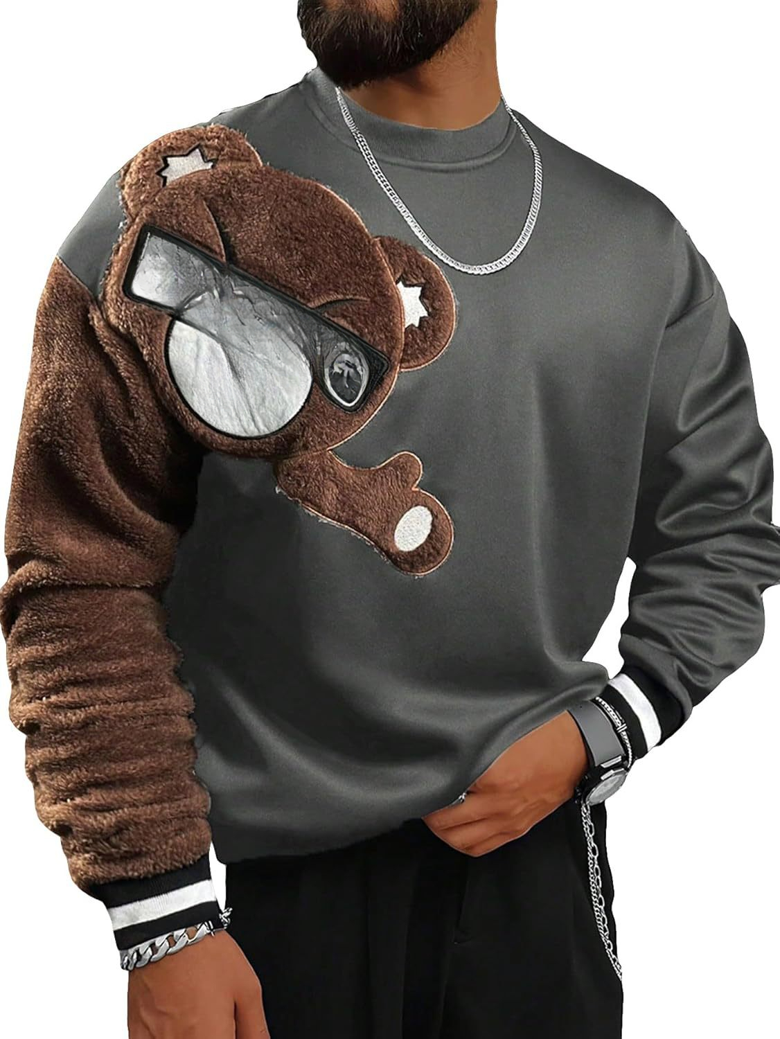 Pull homme brodé décontracté tendance col rond manches longues_voghion.com