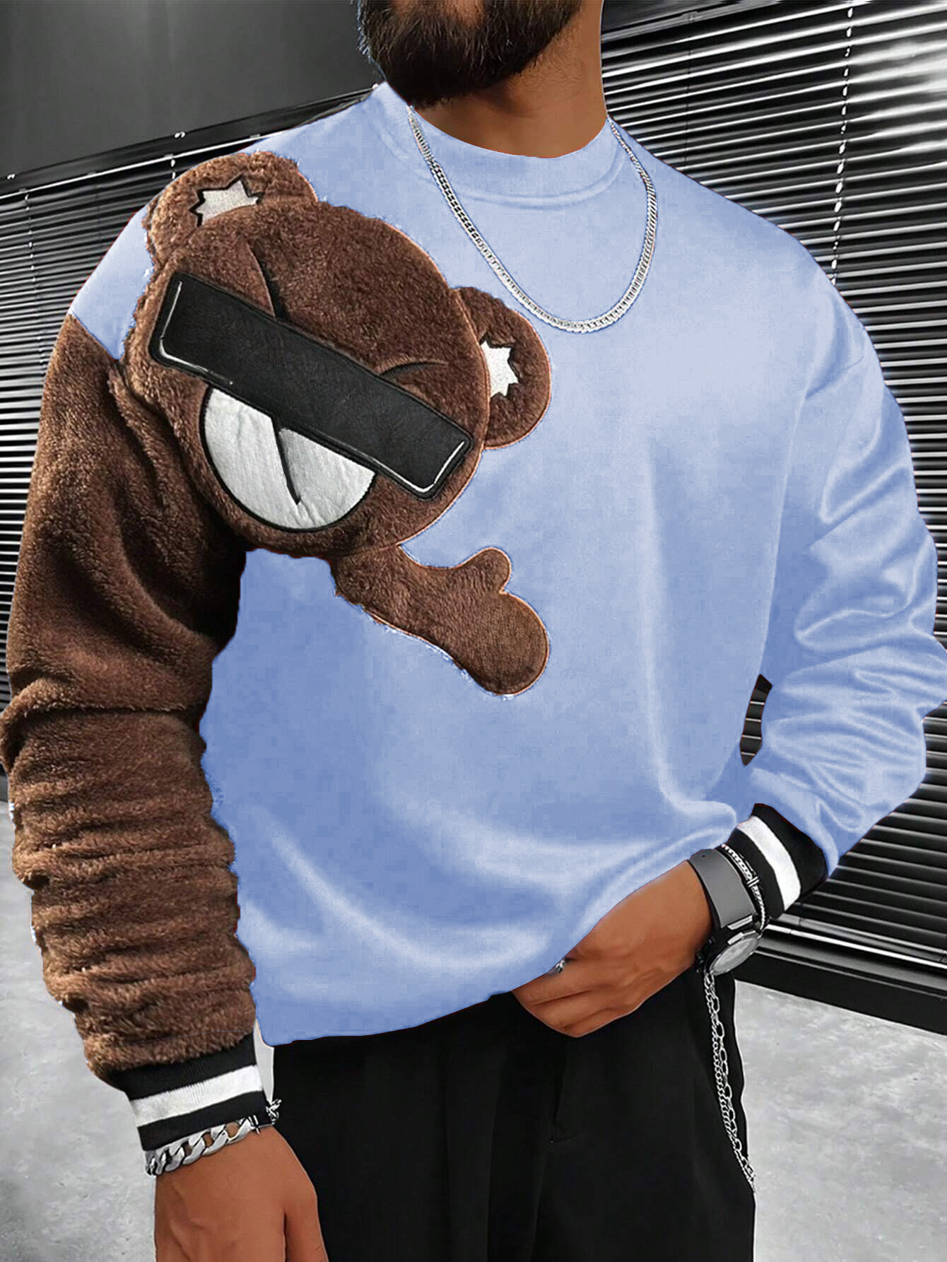 Pull homme brodé décontracté tendance col rond manches longues_voghion.com