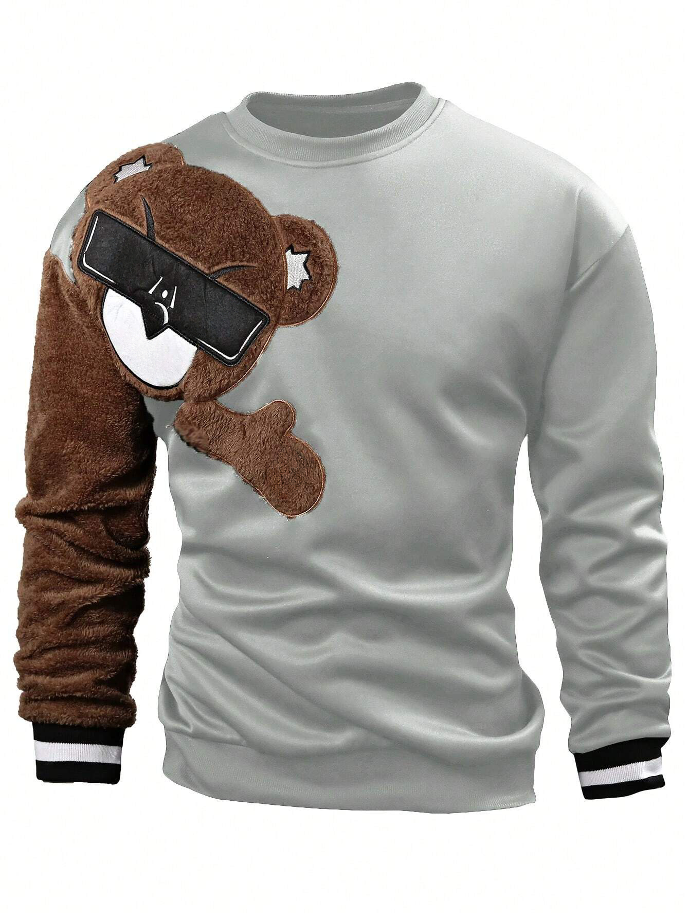 Pull homme brodé décontracté tendance col rond manches longues_voghion.com
