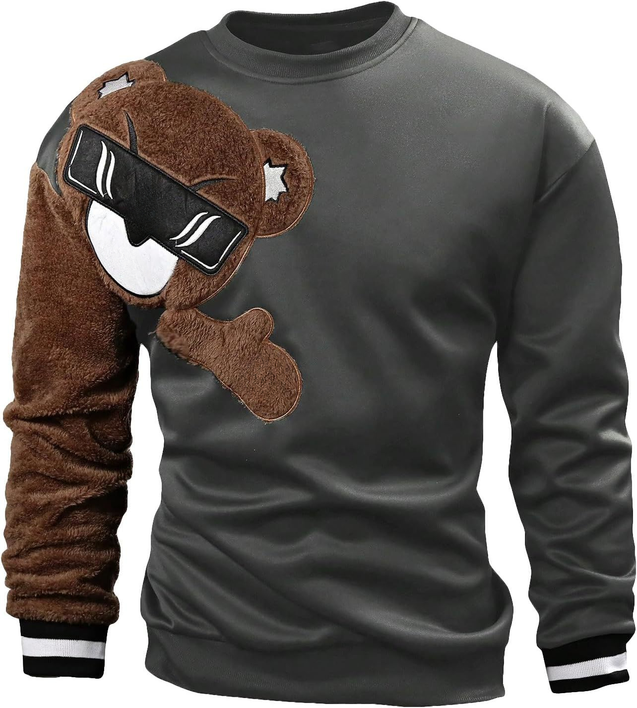 Pull homme brodé décontracté tendance col rond manches longues_voghion.com