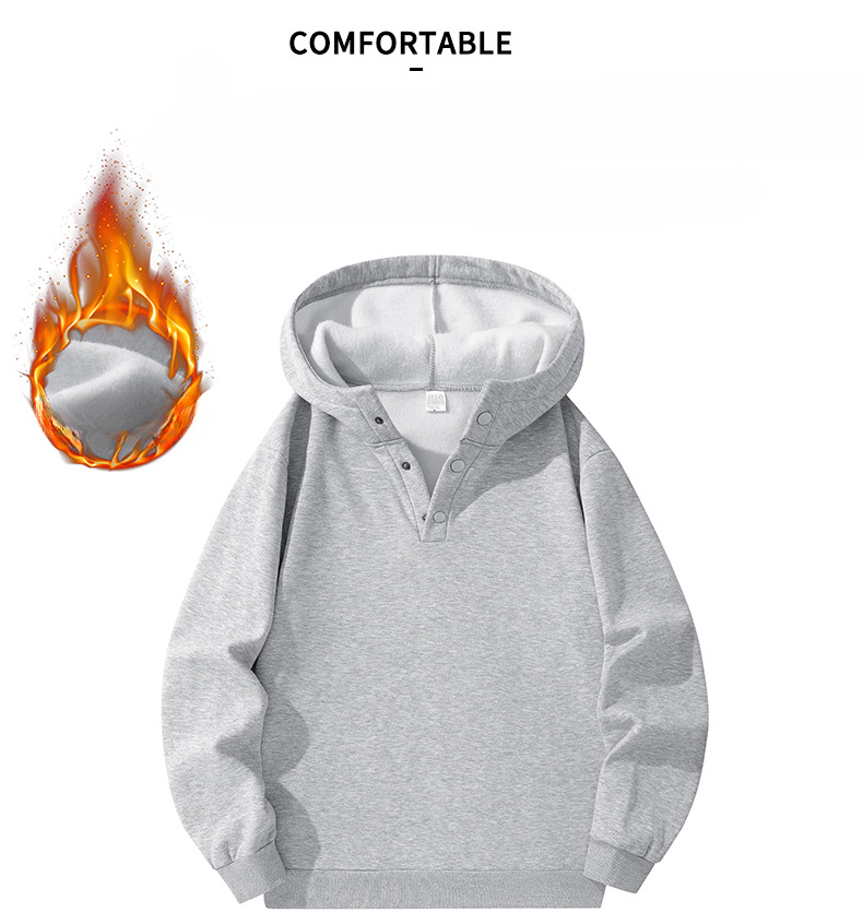 Maglione con cappuccio in pile tinta unita semplice autunno e inverno, versione maschile, con fibbia a metà petto, due maniche lunghe aperte_voghion.com
