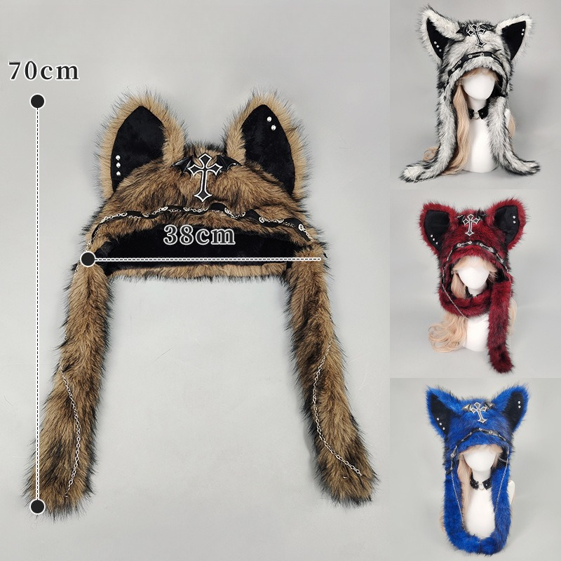 Cappello con orecchie da gatto, stile subculturale, punk, rock, autunno e inverno, cappello termico, stile gotico, invernale, in peluche_voghion.com