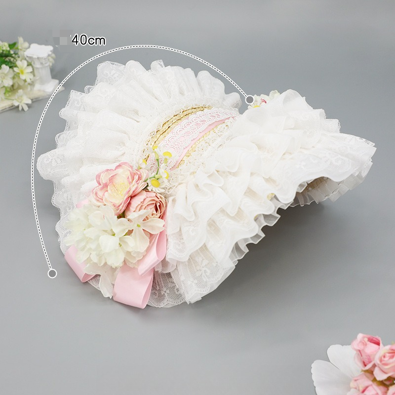 Cappello da Lolita francese fatto a mano per ragazza, copricapo da festa del tè, Ponet BNT, design originale, cappello di paglia pastorale_voghion.com
