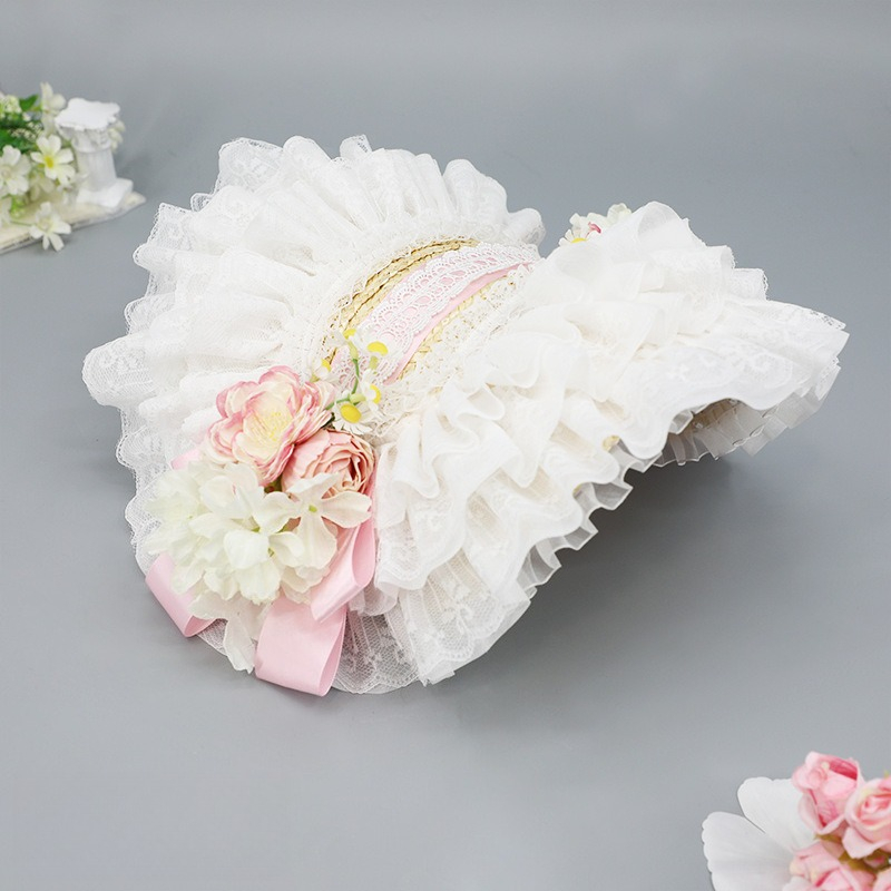 Cappello da Lolita francese fatto a mano per ragazza, copricapo da festa del tè, Ponet BNT, design originale, cappello di paglia pastorale_voghion.com