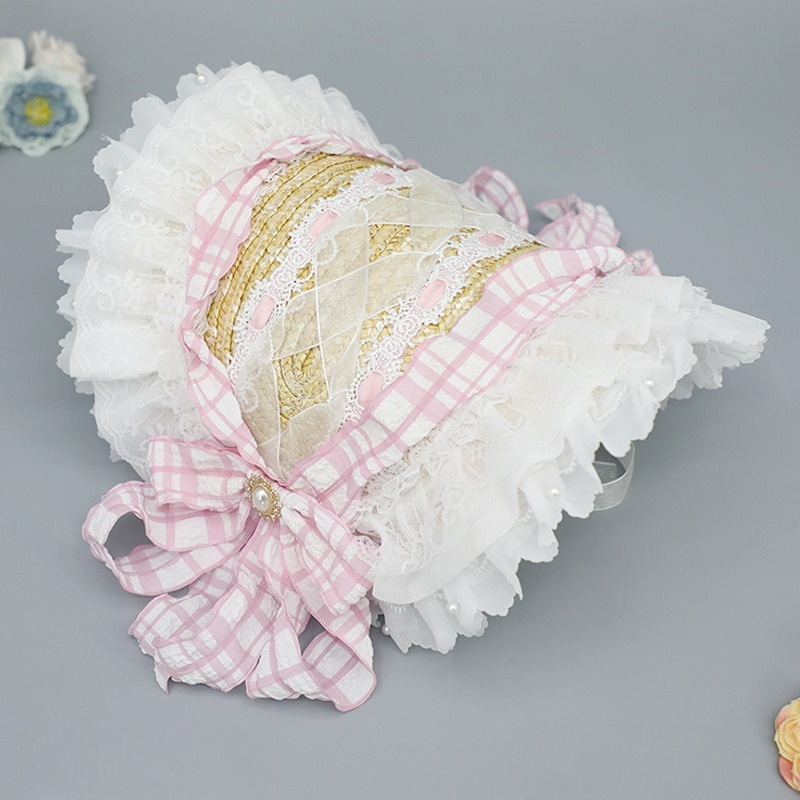 Cappello da Lolita francese fatto a mano per ragazza, copricapo da festa del tè, Ponet BNT, design originale, cappello di paglia pastorale_voghion.com