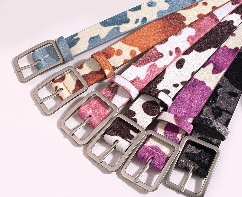 Spot New Day Buckle Black And White Cow Pattern Horsehair Women's Fake Hair Fashion PU Belt_voghion.com