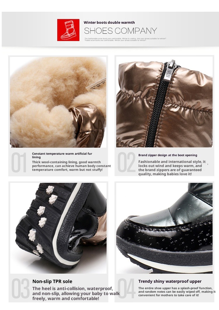 NOKOMETA Children's Parent-child Snow Boots Men's And Women's Winter Medium Tube Wool Thickened Warm Large Size Cotton Shoes Winter Boots Waterproof_voghion.com