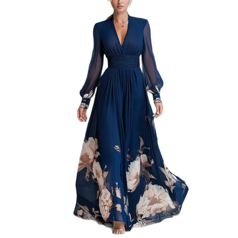 Slim Temperament Elegant Dress Versatile Print Dress Women_ecoleips.com
