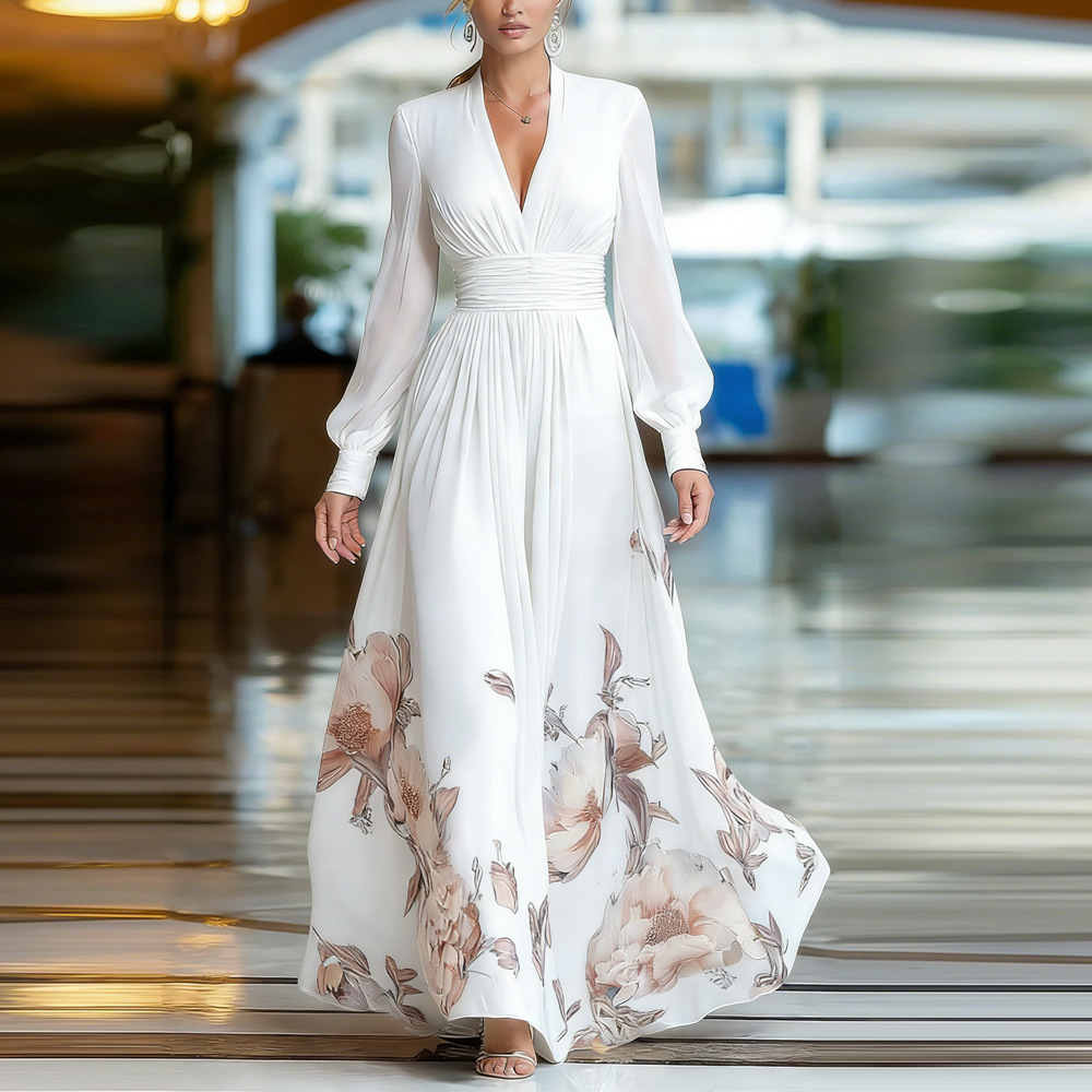 Slim Temperament Elegant Dress Versatile Print Dress Women_ecoleips.com