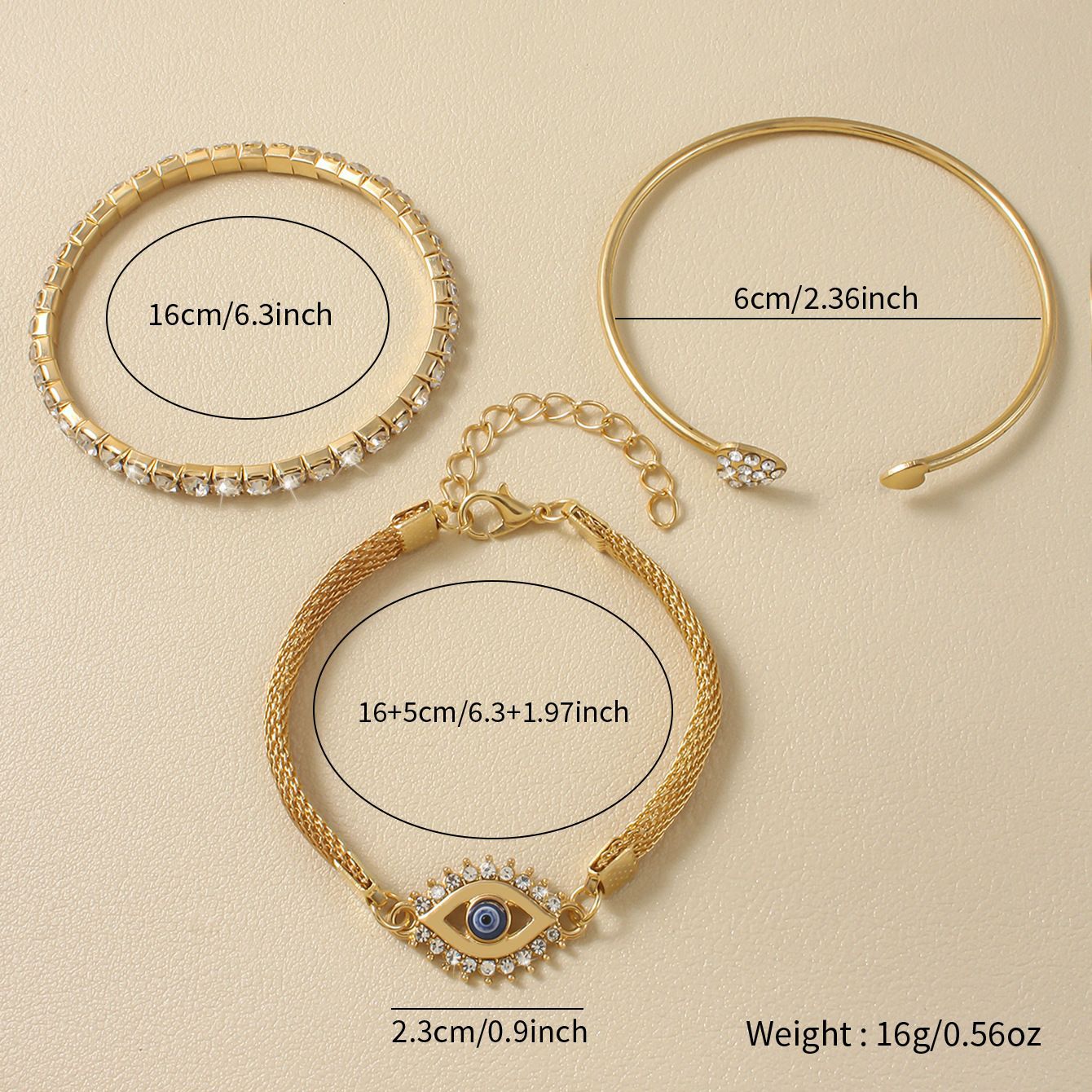 Set di braccialetti con strass a forma di cuore e occhio diabolico per donna, braccialetti a strati sovrapponibili, gioielli boho alla moda da indossare ogni giorno per le feste_voghion.com