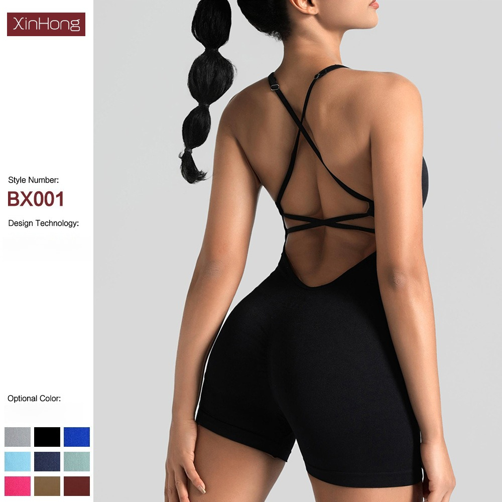 Nahtloser einteiliger Yoga-Anzug Outdoor Beauty Back Sportunterwäsche Pfirsichhüft-Fitnessanzug Hosenträger Einteilige Strumpfhose_voghion.com