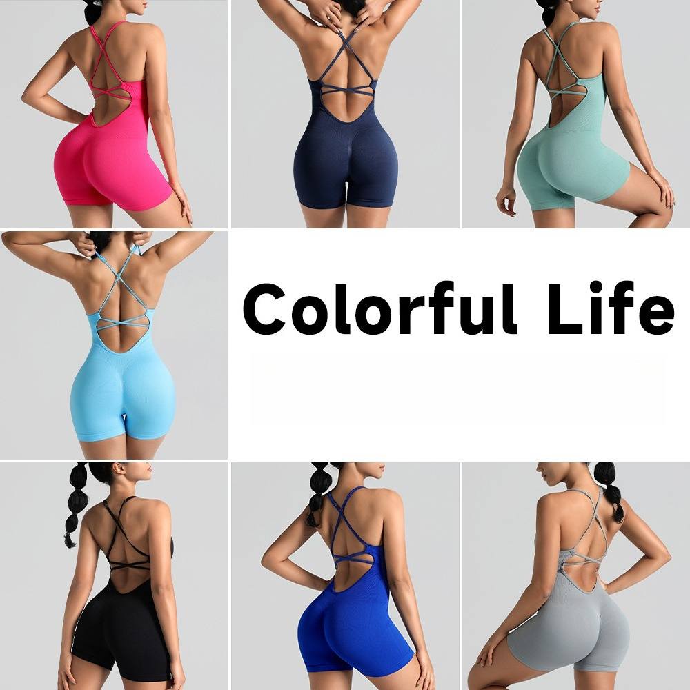 Seamless One-piece Yoga Suit Outdoor Beauty Back Sports Underwear Peach Hip Fitness Suit Suspender One-piece Tights_desvips.com