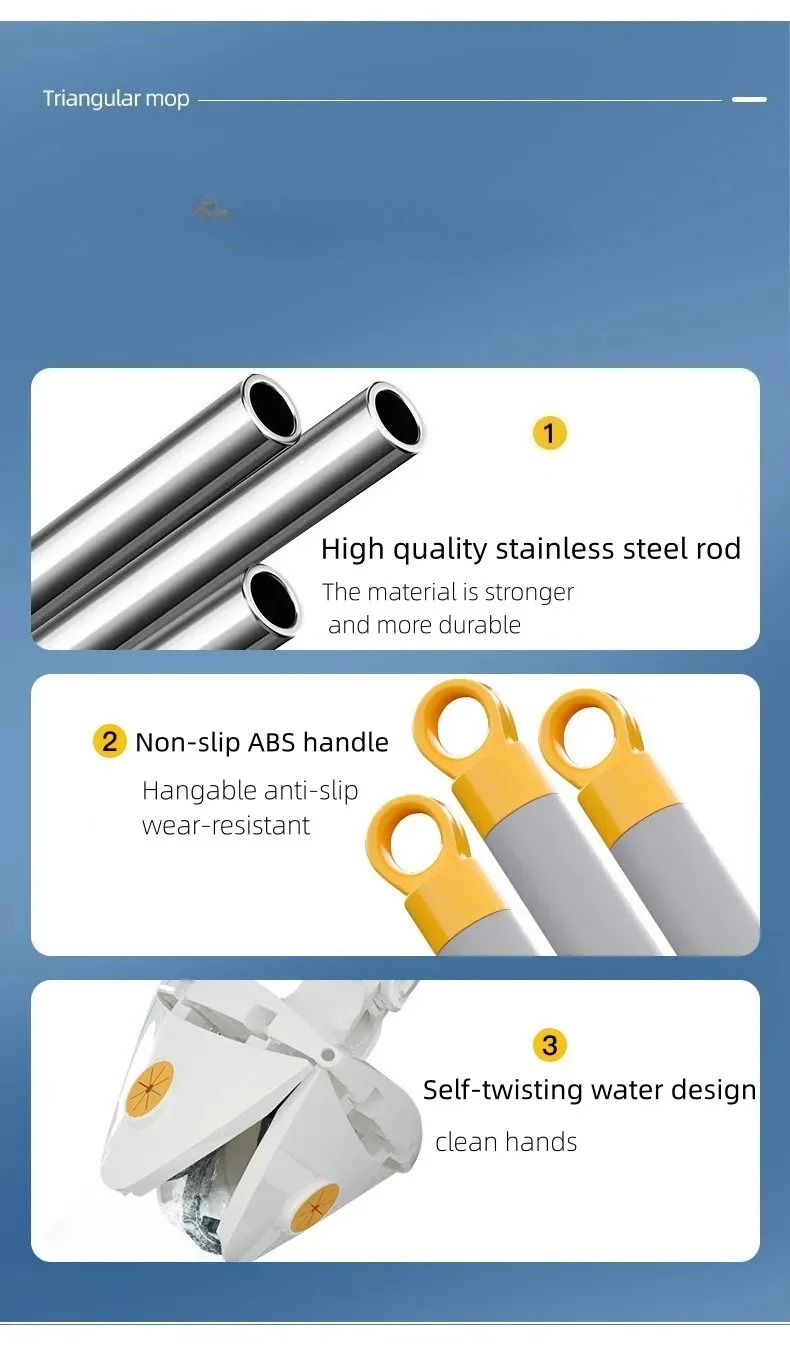 Triangle 360 Cleaning Mop Telescopic Household Ceiling Cleaning Brush Tool Self-draining To Clean Tiles And Walls_voghion.com