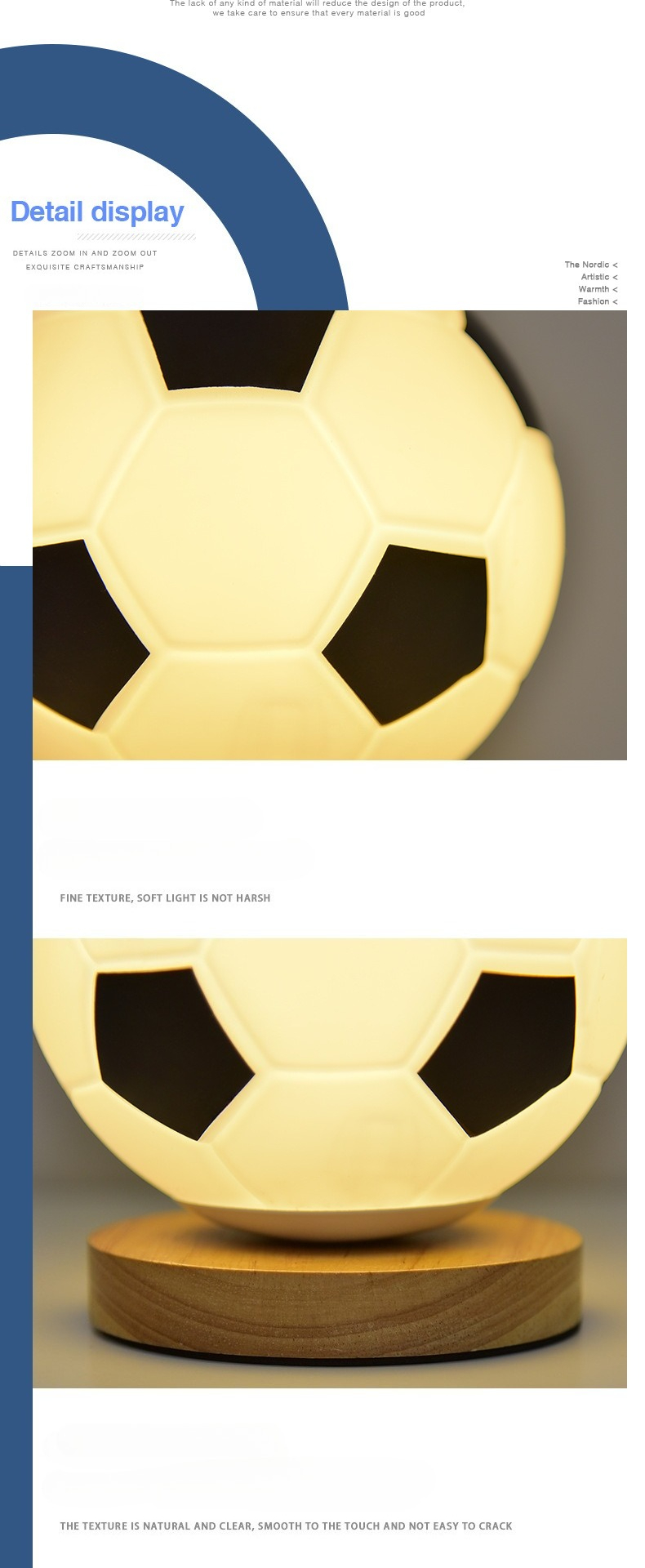 Luce notturna a forma di pallone da calcio alimentata tramite USB - Piccola lampada da tavolo in legno massello e vetro, LED bianco caldo per camera da letto, studio e cameretta dei bambini_voghion.com