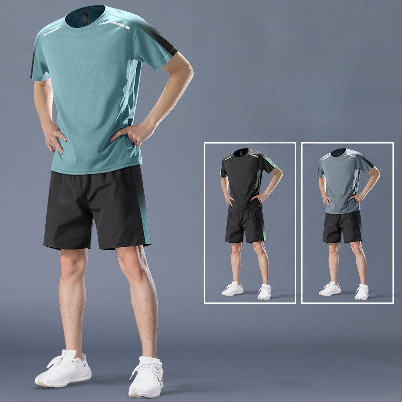 Sports Suit Men's Quick-drying Clothes Summer Running Short-sleeved Fitness Clothes Ice Silk T-shirt Shorts Badminton Training Clothes_viptrois.com