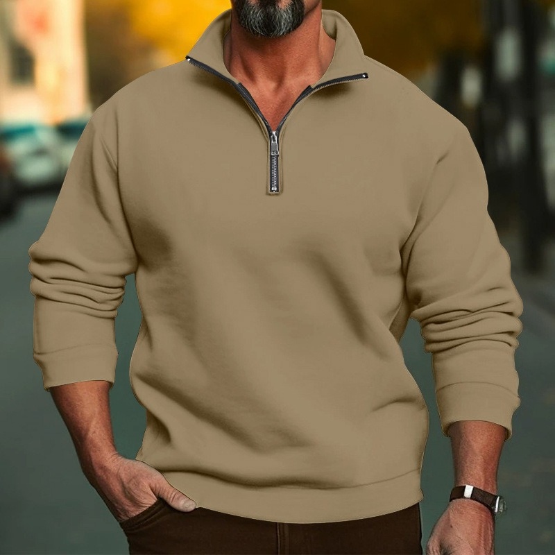 Frühling und Herbst: Neues lässiges Herren-Fleecehemd mit Stehkragen und Reißverschluss, locker geschnitten_voghion.com