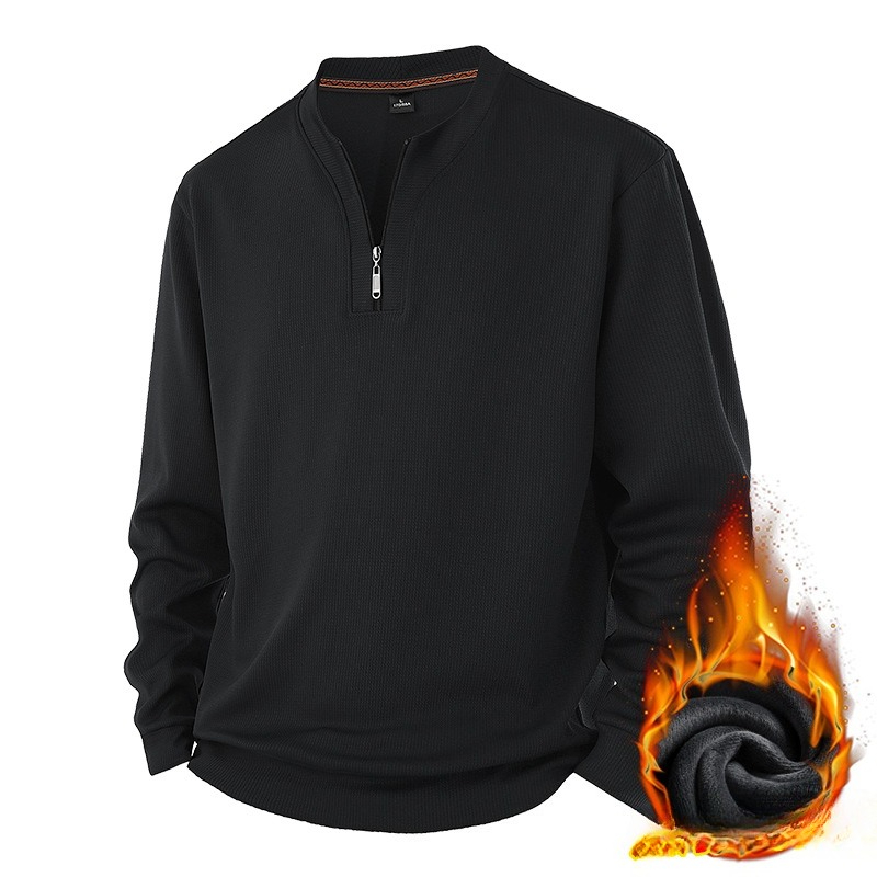 Fleece Thickened Sweater Men's Crew Neck Spring And Autumn Warm Casual T-shirt_viptrois.com