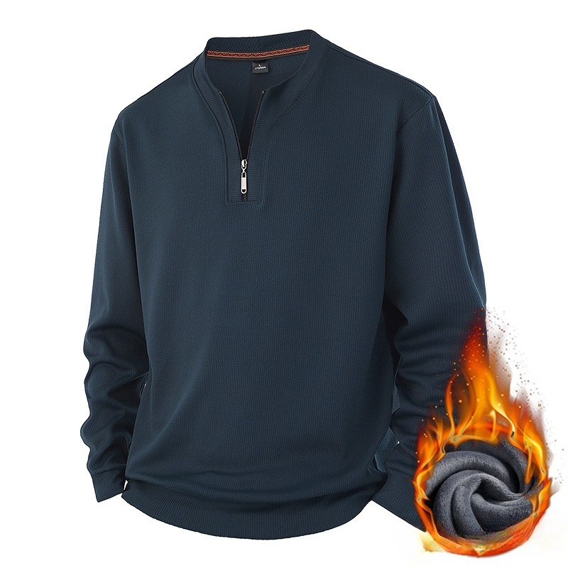 Fleece Thickened Sweater Men's Crew Neck Spring And Autumn Warm Casual T-shirt_viptrois.com