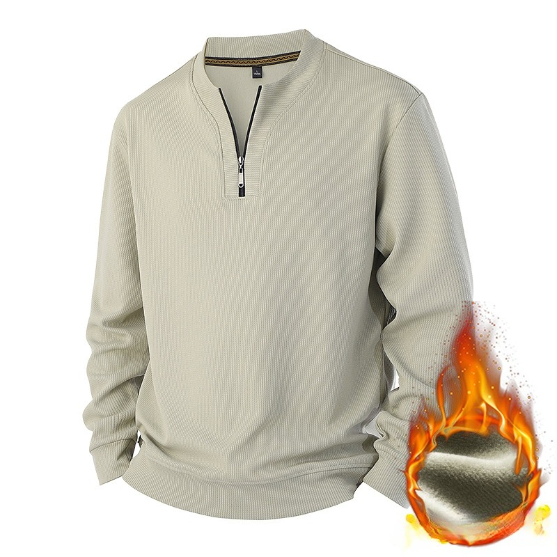 Fleece Thickened Sweater Men's Crew Neck Spring And Autumn Warm Casual T-shirt_viptrois.com