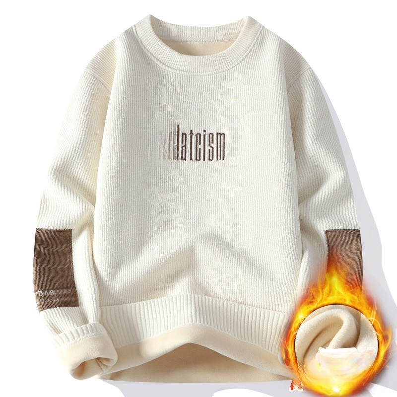 Men's Thick Fleece Lined Sweater Knit Top For Cold Weather_voghion.com