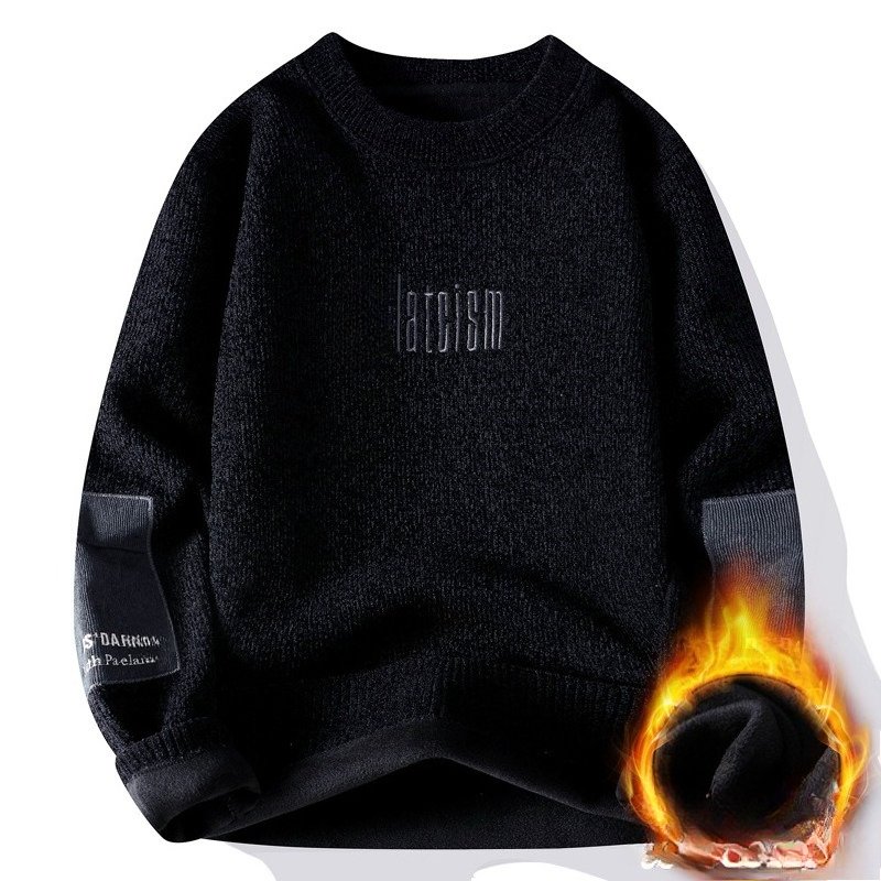 Men's Thick Fleece Lined Sweater Knit Top For Cold Weather_voghion.com