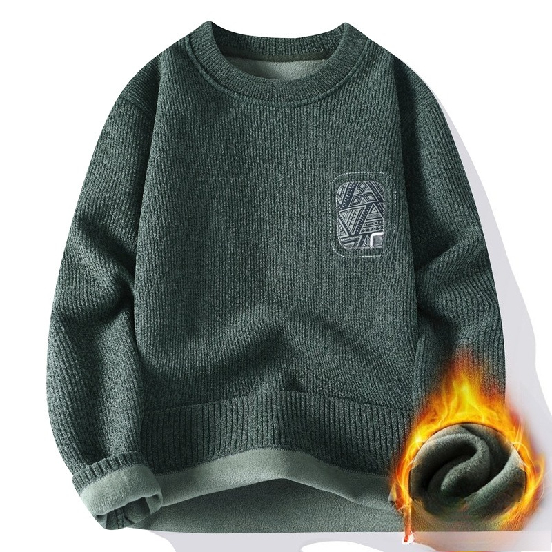 Men's Sweater Fleece Thickened New Sweater Integrated Fleece Wide Top_voghion.com