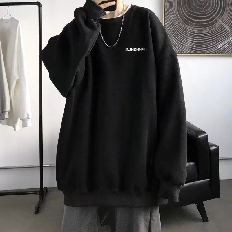 Neuer Fleece-Pullover für Herbst und Winter, voluminös geschnitten und locker mit Rundhalsausschnitt, Herrenbekleidung_voghion.com