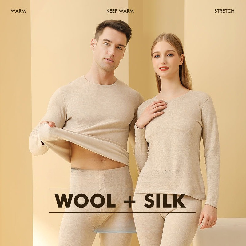 New Thermal Underwear Set Autumn And Winter Men's And Women's Wool Silk Protective Clothes_voghion.com