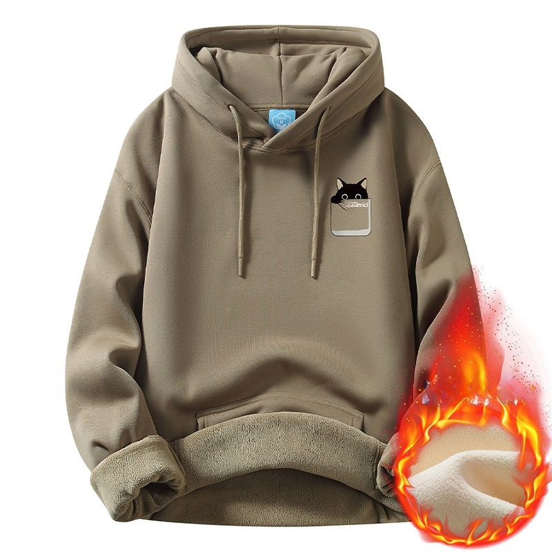 Fleece Sweater Men's New Crew Neck Hooded Couple's Loose Top_viptrois.com