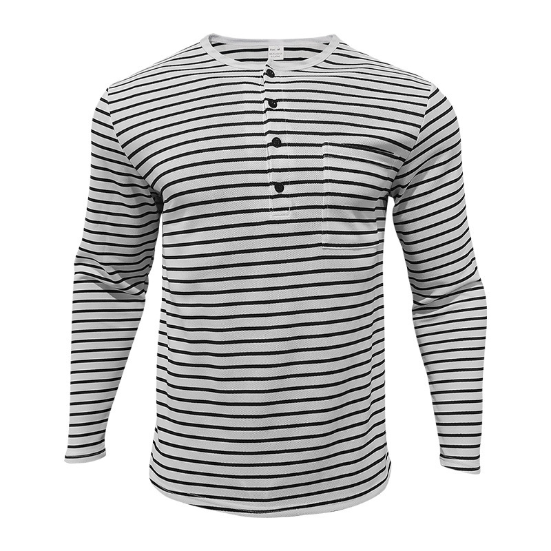 new Cross-border European American Men's Autumn And Winter Versatile Long-sleeve Shirt Casual Horizontal Striped_viptrois.com