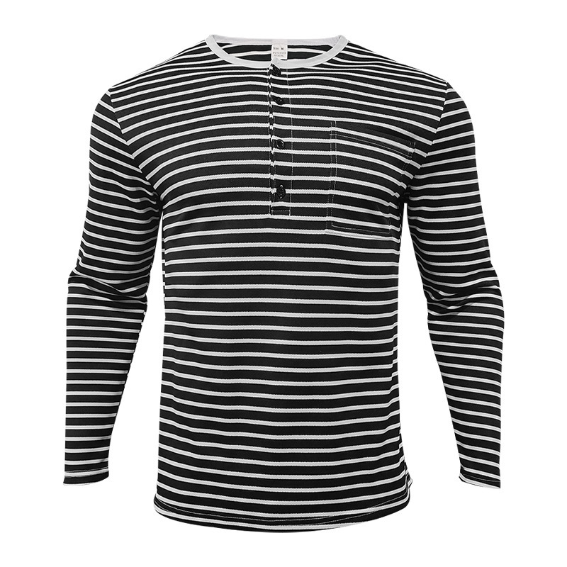 new Cross-border European American Men's Autumn And Winter Versatile Long-sleeve Shirt Casual Horizontal Striped_viptrois.com