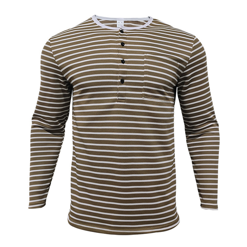 new Cross-border European American Men's Autumn And Winter Versatile Long-sleeve Shirt Casual Horizontal Striped_viptrois.com