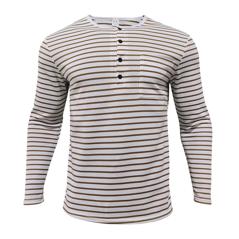 new Cross-border European American Men's Autumn And Winter Versatile Long-sleeve Shirt Casual Horizontal Striped_viptrois.com