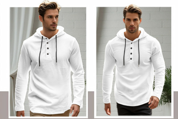 Spring Summer Fashion European-USA Style Top Base Layer Men Pure Color Long Sleeve Casual Half Button Cotton-Linen Breathable Loose Hooded T-Shirt_viptrois.com