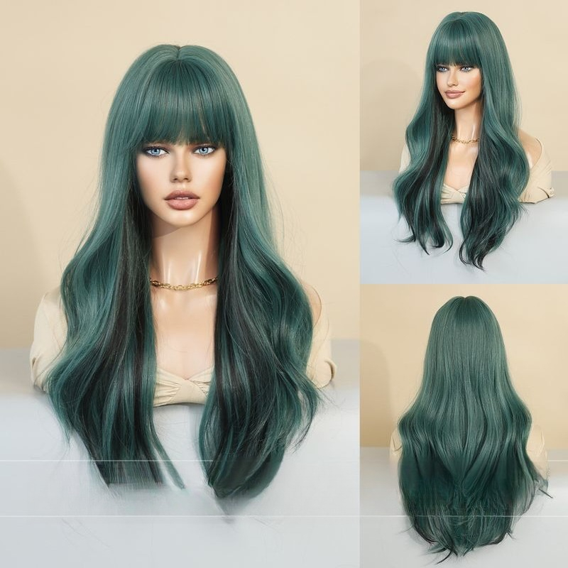 Perruque synthétique lace front longue et ondulée avec frange_voghion.com