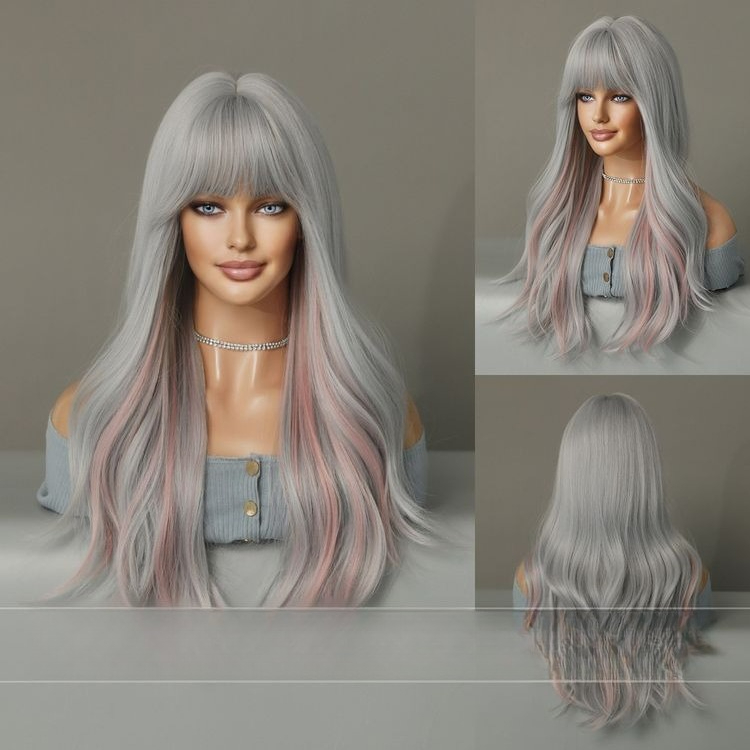 Perruque synthétique lace front longue et ondulée avec frange_voghion.com